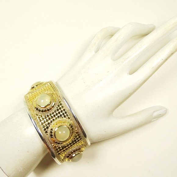 ANNA BECK $625 Sterling Silver 18K Gold Malachite Cabochon  ANNA BECK Sterling Silver 18K Gold Agate Cabochons Cuff Bracelet